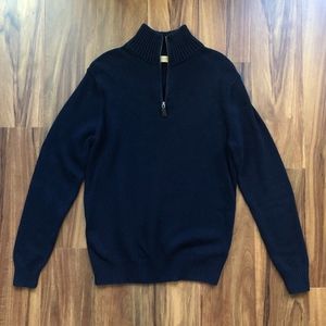 Men's J.Crew 1/4 Zip Navy Sweater - Leather Tab